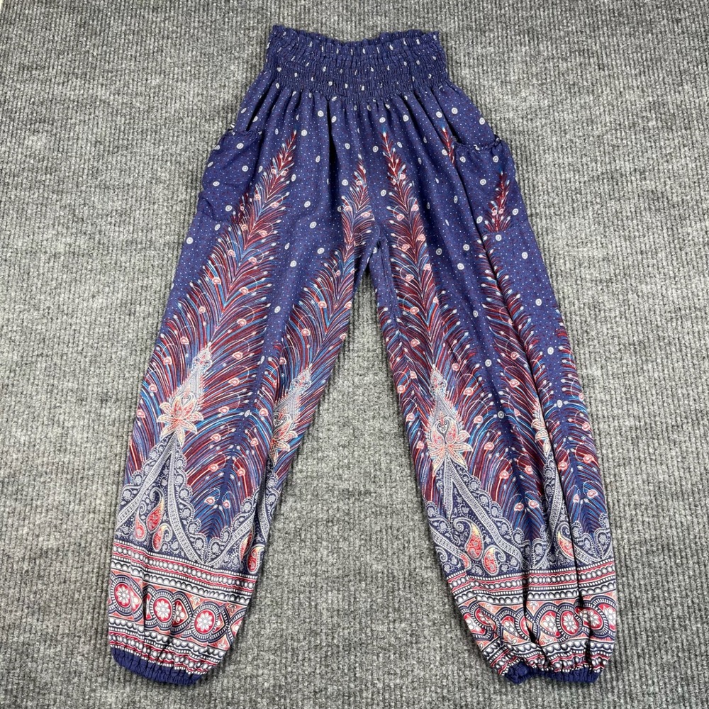 Kathmandu Imports Harem Pants Womens S Blue Peacock Boho Rayon